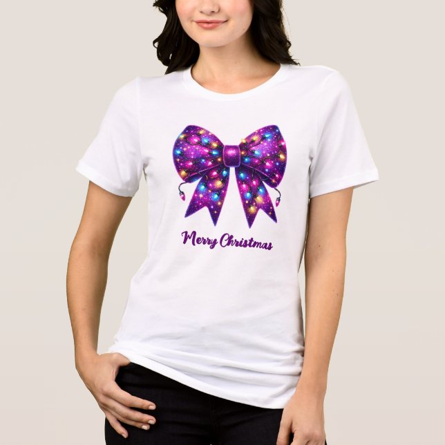 Lila Coquette jul Ljus Bow T Shirt (Framsida)