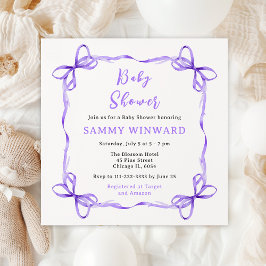 Lila Coquette Ribbon Baby Shower Inbjudningar