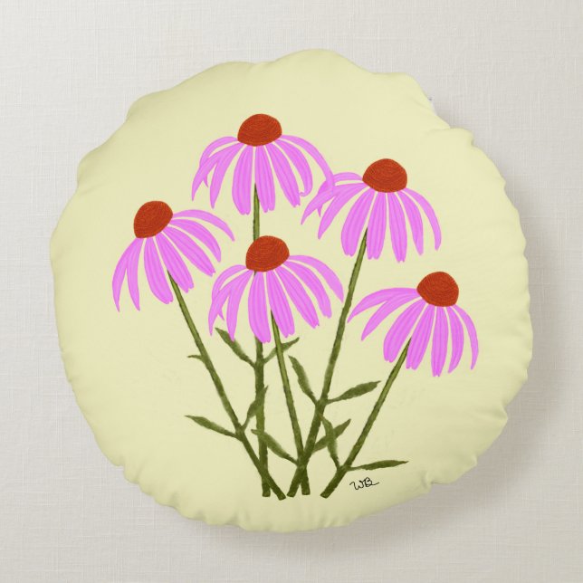 Lila Cornblommóround Pillow Rund Kudde (Baksidan)