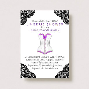 Lila Corset & Black Snöre Lingerie Shower Inbjudningar