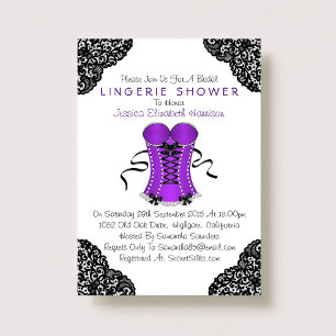 Lila Corset & Black Snöre Lingerie Shower Inbjudningar