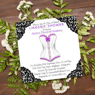 Lila Corset & Black Snöre Lingerie Shower Inbjudningar