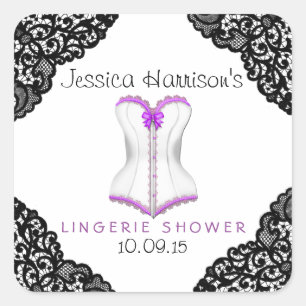 Lila Corset & Black Snöre Lingerie Shower Sticker Fyrkantigt Klistermärke