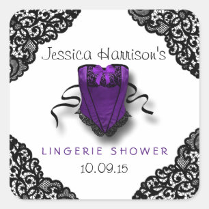 Lila Corset & Black Snöre Lingerie Shower Sticker Fyrkantigt Klistermärke