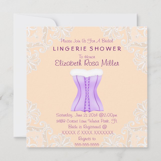 Lila Corset & White Snöre Lingerie Möhippa Inbjudningar (Framsida)