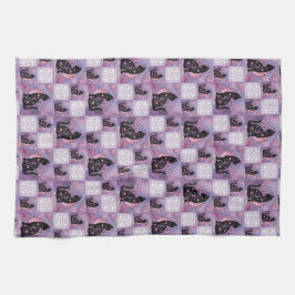 Lila Cosmic Cats Patchwork Kökshandduk