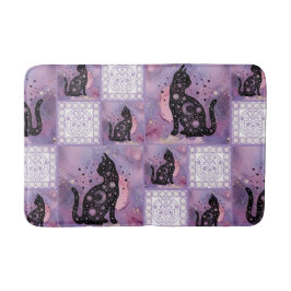 Lila Cosmic Cats Patchwork Medium Storlek Badrumsmatta
