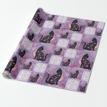 Lila Cosmic Cats Patchwork Mönster