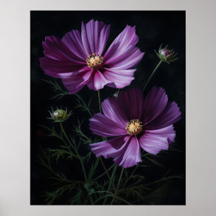 Lila Cosmos Flowers Art Print Poster