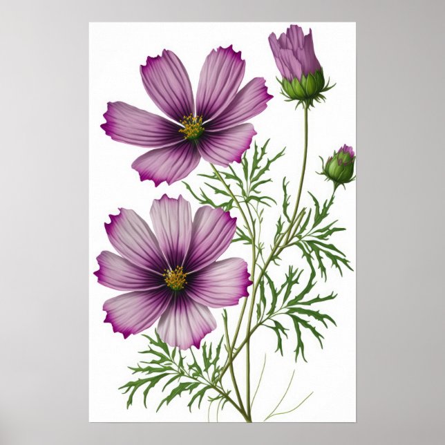 Lila Cosmos Flowers Art Print Poster (Framsidan)