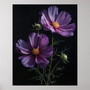 Lila Cosmos Flowers Art Print Poster