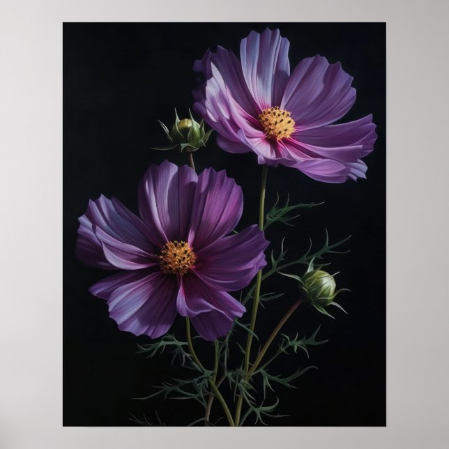 Lila Cosmos Flowers Art Print Poster (Framsidan)