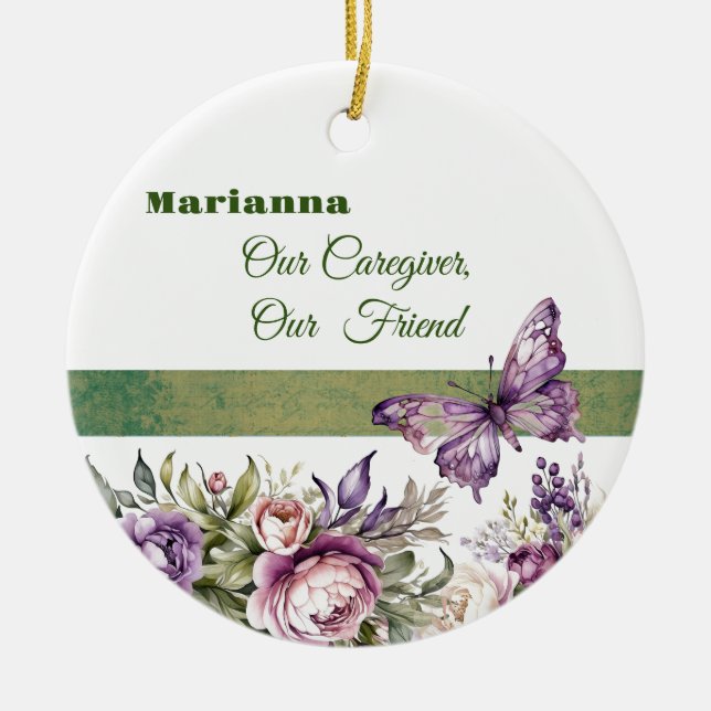 Lila Cottage Blommigt Caregiver Round Ornament (Framsidan)