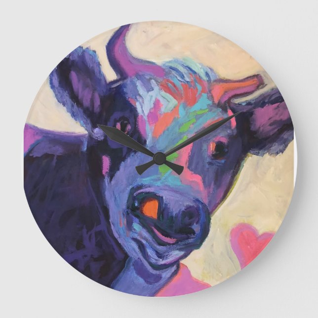Lila Cow Clock Stor Klocka (Framsida)