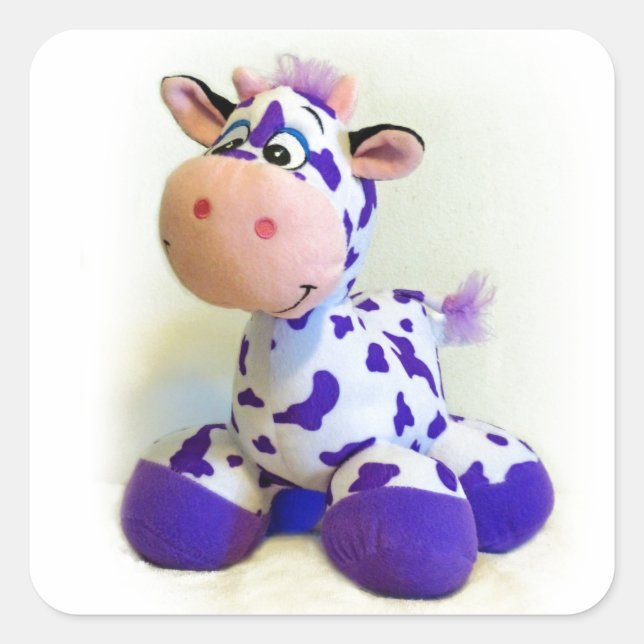 Lila Cow Fyrkantigt Klistermärke (Framsida)