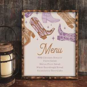 Lila Cowgirl Party Menu-tecken