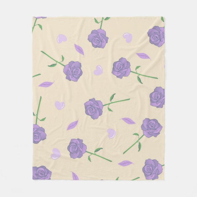Lila Cream Tropical Blommigt Botanical Fleecefilt (Framsidan)