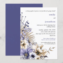 Lila Cream Watercolor Blommigts Virtuellare Bröllo Inbjudningar