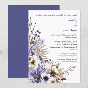 Lila Cream Watercolor Blommigts Virtuellare Bröllo Inbjudningar