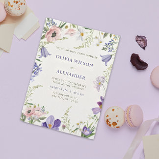 Lila & Crème Blommig Kantad Bröllopsinbjudan Inbjudningar