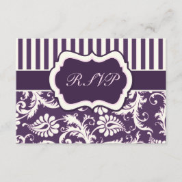 Lila, Crème och Rosa Randig Damask Svarskort OSA Kort