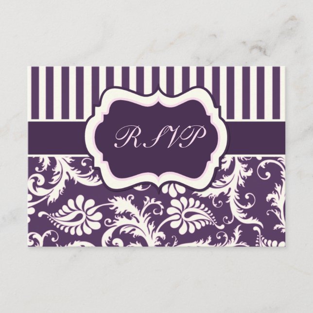 Lila, Crème och Rosa Randig Damask Svarskort OSA Kort (Framsida)