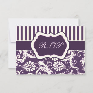 Lila, Crème och Rosa Randig Damask Svarskort OSA Kort