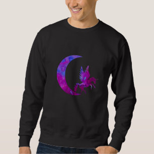Lila Crescen Måne och Unicorn Lång Ärmad Tröja