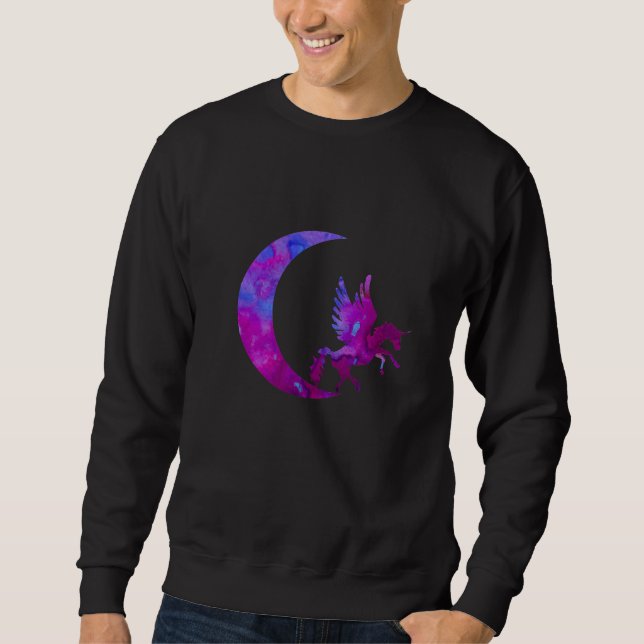 Lila Crescen Måne och Unicorn Lång Ärmad Tröja (Framsida)