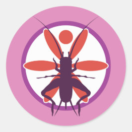 Lila Cricket och Red Flower Circle Runt Klistermärke