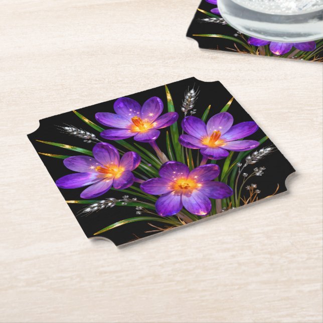 Lila Crocus Blommig Ölkopp Underlägg Papper (Vinklad)