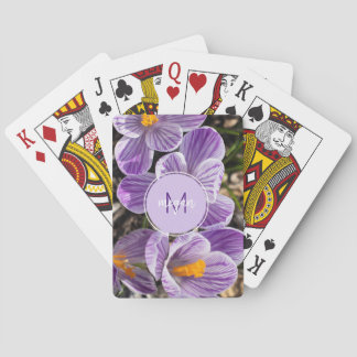 Lila Crocus Blommigt Photograph Monogram Casinokort