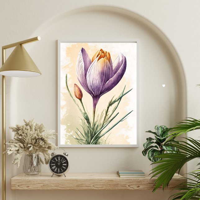 Lila Crocus Flower Blommigt Watercolor Wall Art Poster (Purple Floral Flower Crocus Watercolor Wall Art 
Printed or Instant Download digital)