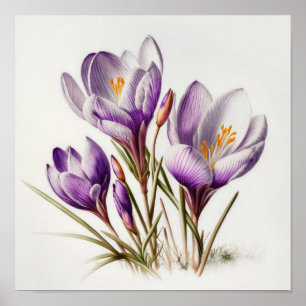 Lila Crocus Flowers Art Print Poster