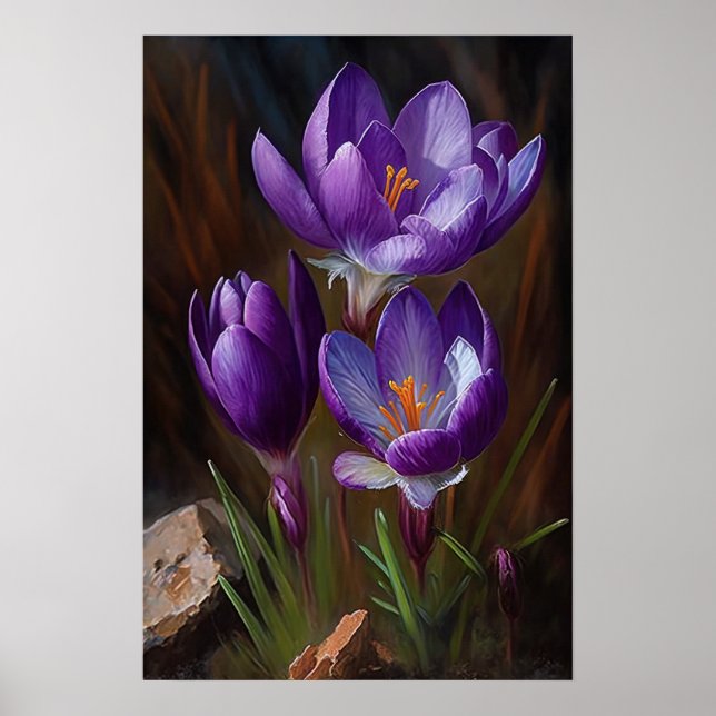 Lila Crocus Flowers Art Print Poster (Framsidan)