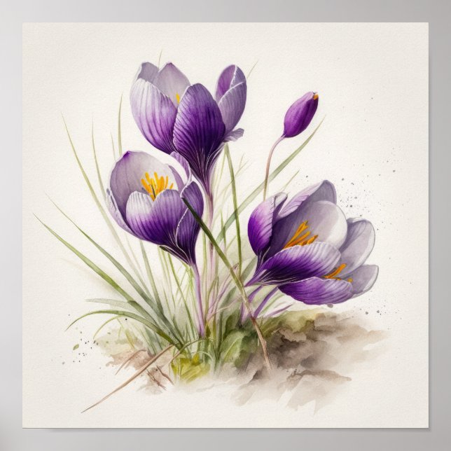 Lila Crocus Flowers Art Print Poster (Framsidan)