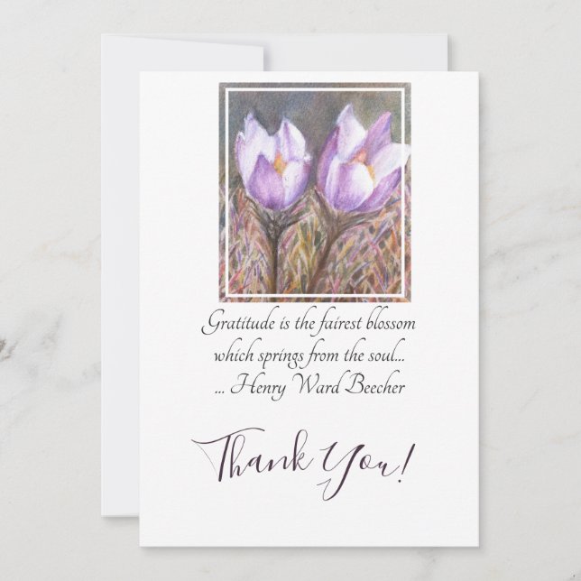 Lila Crocus Flowers in Watercolor Tack Kort (Framsida)