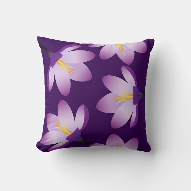 Lila Crocus Flowers Kudde (Framsida)