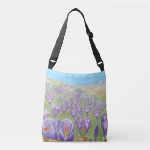 Lila Crocus Flowers på Vår Backe Illustration Axelväska