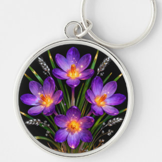 Lila Crocus Rund Nyckelring