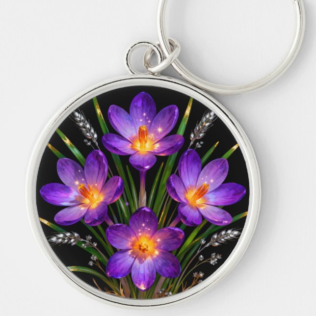 Lila Crocus Rund Nyckelring (Framsidan)
