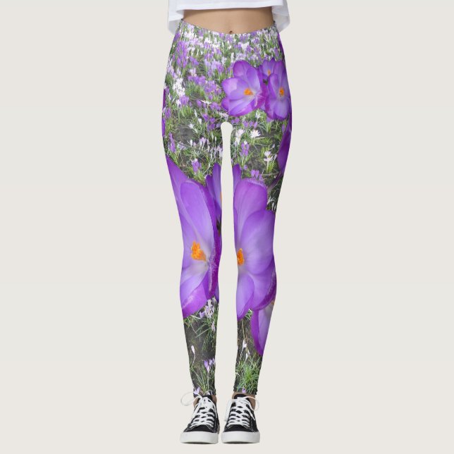 Lila Crocuses Vår blommor Leggings (Framsida)