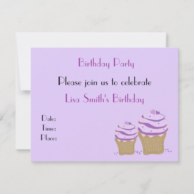 Lila Cupcake Födelsedagsfest Inbjudan (Framsida)