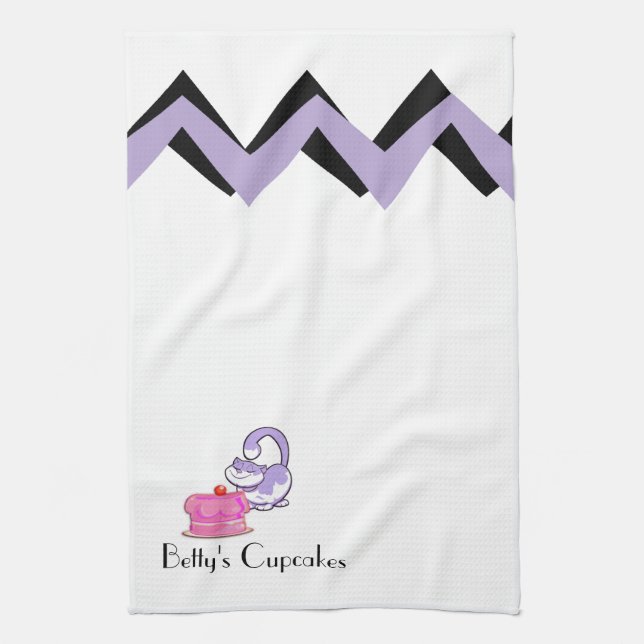 Lila Cupcake Katt Art-Deco Anpassade Handdukar (Vertikal)