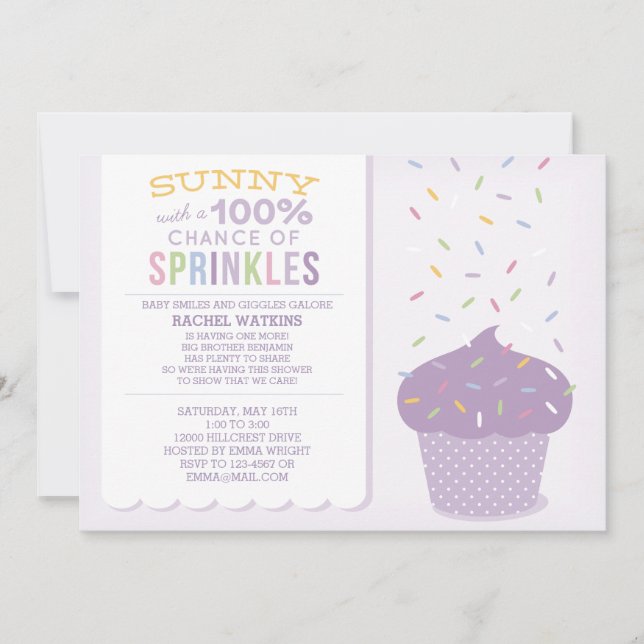Lila Cupcake Strössel Barnkalas Inbjudan (Framsida)