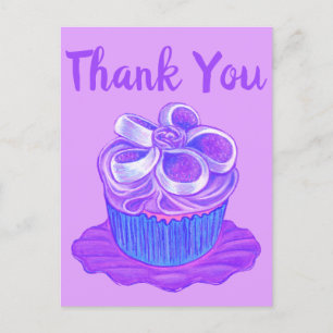 Lila cupcakesstallrik tack-kort vykort