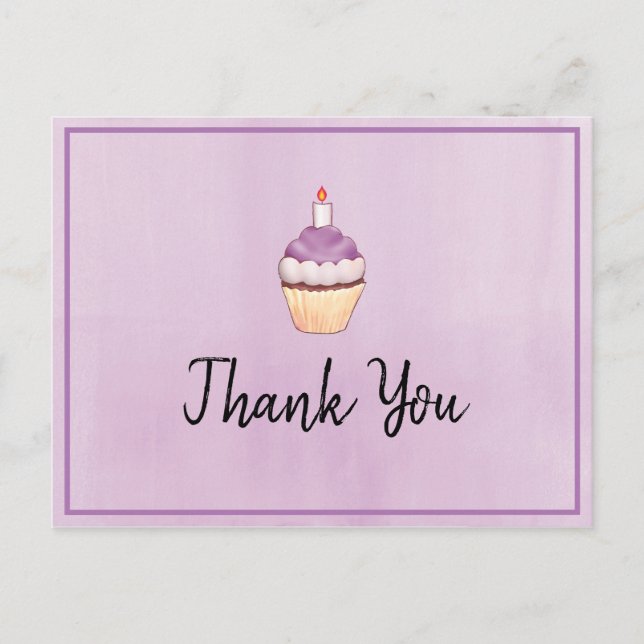 Lila Cupkaka Birthday Tack Vykort (Framsida)