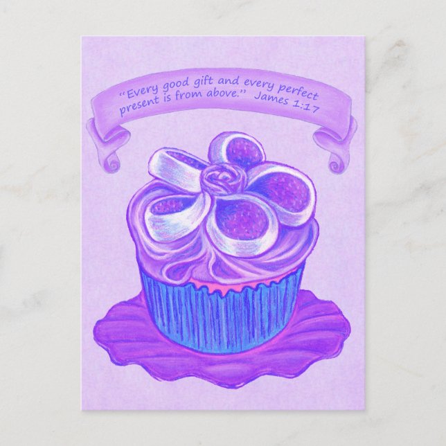 Lila Cupkaka~Bra Gift Scripture vykort (Framsida)