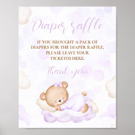 Lila Cute Bear Baby Shower Diaper Raffle Sign Poster