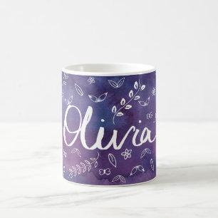 Lila Cute Blommigt Namn Personlig mugg